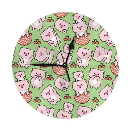 Wall Clock, Parent-Child Cute Pig Pink Wall Clocks Battery Operated Silent Kitchen Office Wall Clock Decorative, Wall Clock for School Classroom Living Room Bedroom Home Decor