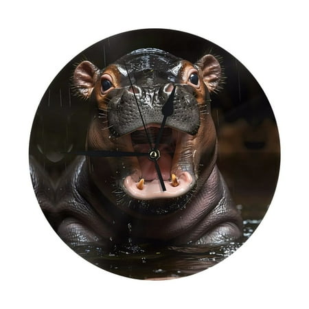 Wall Clock, Playful Baby Hippo Splash Wall Clocks Battery Operated Silent Kitchen Office Wall Clock Decorative, Wall Clock for School Classroom Living Room Bedroom Home Decor