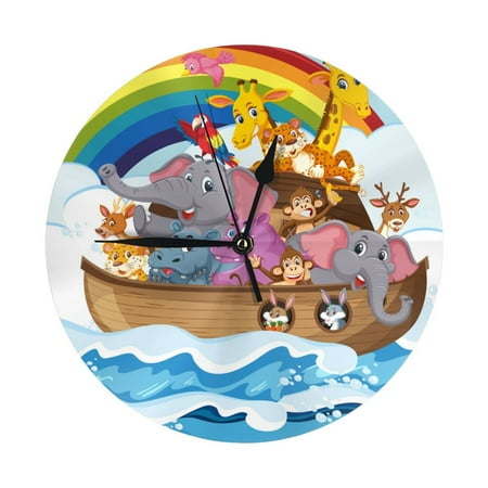 Wall Clock Rainbow Animals Noah's Ark Wall Clocks Battery Operated, Modern Wall Clock for Bedroom, Classroom, Living Room, Office, Home Decor