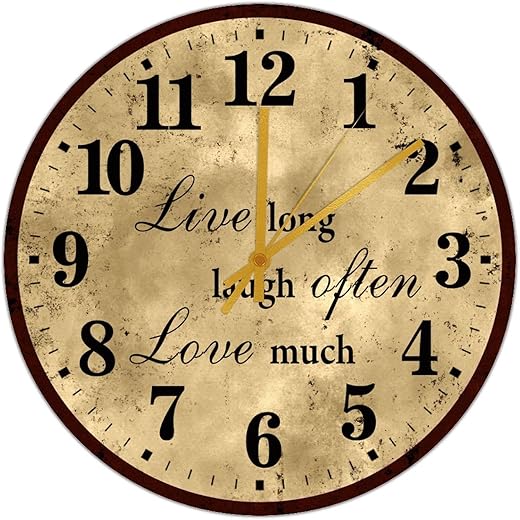 Wall Clock Retro Brown Bedroom Wall Decorations Silent Movement Wall Clock Live Laugh Love Wall Clocks Battery Operated 12 inch Decorative Farmhouse Wooden Wall Clocks for Housewarming Gift