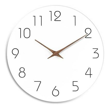 Wall Clock Round Silent Clocks Wall Mounted Wooden Carfts Living Room Decoration 10In White