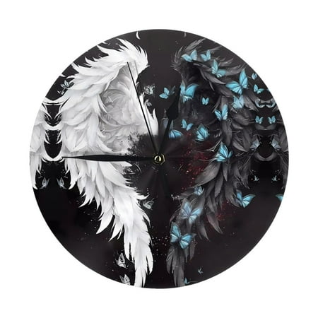 Wall Clocks Battery Operated, Butterfly Angel Wings Art 9.8 Inch Silent Non Ticking Decorative Large Wall Clock, Wall Clock for Living Room Bathroom Kitchen Bedroom Wall Decor