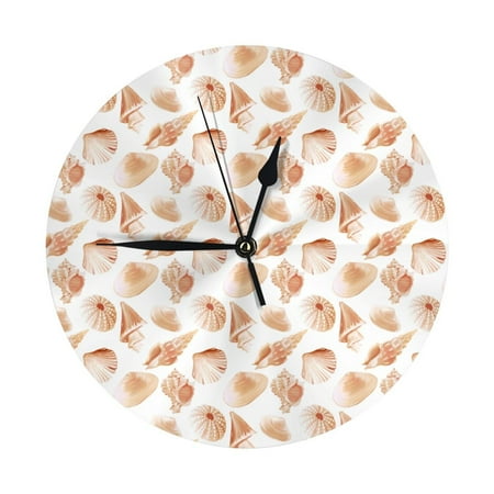 Wall Clocks Battery Operated, Conch Shells Print No.9026 9.8 Inch Silent Non Ticking Decorative Large Wall Clock, Wall Clock for Living Room Bathroom Kitchen Bedroom Wall Decor