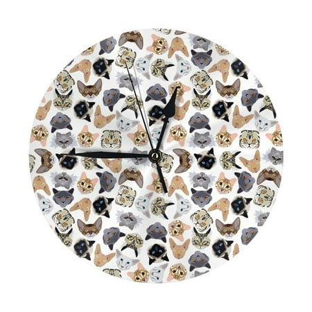 Wall Clocks Battery Operated, cute cat_C 9.8 Inch Silent Non Ticking Decorative Large Wall Clock, Wall Clock for Living Room Bathroom Kitchen Bedroom Wall Decor