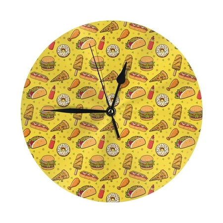 Wall Clocks Battery Operated, Cute Food Ketchup Burger 9.8 Inch Silent Non Ticking Decorative Large Wall Clock, Wall Clock for Living Room Bathroom Kitchen Bedroom Wall Decor