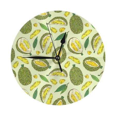 Wall Clocks Battery Operated, Cute Sweet Durian 9.8 Inch Silent Non Ticking Decorative Large Wall Clock, Wall Clock for Living Room Bathroom Kitchen Bedroom Wall Decor