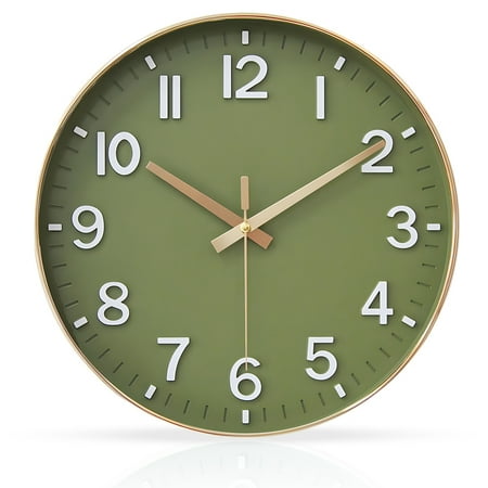 Wall Clocks Battery Operated for Living Room Kitchen 12 Silent Non Ticking Modern Wall Clock for Bedroom Office Decor Olive Green