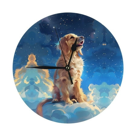 Wall Clocks Battery Operated, Starry Sky Cloud Dog 9.8 Inch Silent Non Ticking Decorative Large Wall Clock, Wall Clock for Living Room Bathroom Kitchen Bedroom Wall Decor