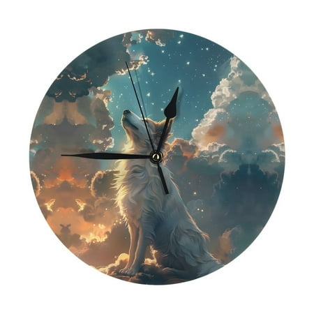 Wall Clocks Battery Operated, Starry Sky Cloud Wolf 9.8 Inch Silent Non Ticking Decorative Large Wall Clock, Wall Clock for Living Room Bathroom Kitchen Bedroom Wall Decor