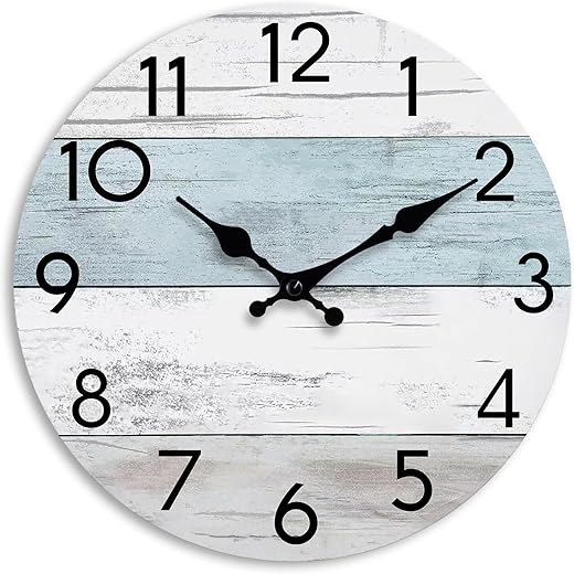 Wall Clock Silent Non-Ticking Wooden Clocks Battery Operated 8 Inch Small Country Retro Rustic and Beach Style Decorative for Kitchen, Home, Bathroom, Bedroom (Blue)