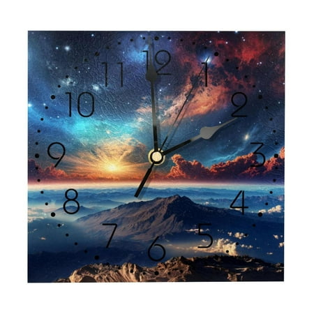 Wall Clocks, Starry Nebula Sky Mountain Landscape Battery Operated Number Clock for Bedroom Living Kitchen Office Home Decor Silent & Non-Ticking