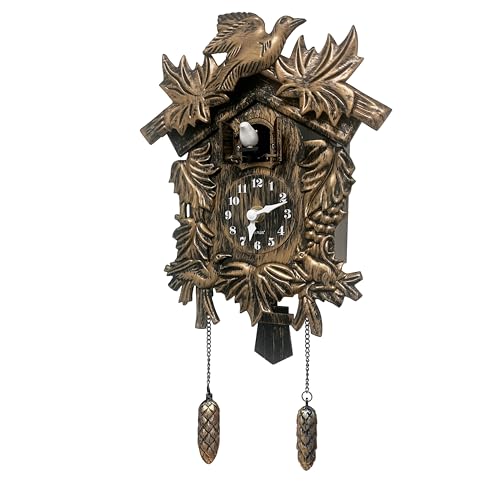 WALPLUS Chiming Cookoo Clock Brown Vintage Bird Flapping Cuckoo Clocks Volume Adjustable Coo Coo Clocks Wall Decoration Battery Operated Pendulum Cuckoo Clock for Home Living Room Office