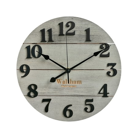 Waltham Real Wood Wall Clock, 12 inch, Battery Operated, Grey Finish - Made from Real Wood – not Particle Board or MDF- 100% Real Wood!