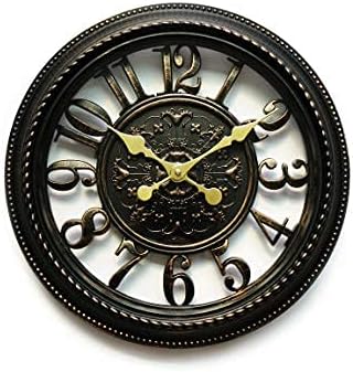 WazStone Royal Dark Iron Chevalier Emblem Wall Clock, 16 NonTicking Sweep Movement, Classic Antiquity European Style, Hollow Frame Design, Brushed Metallic Texture, Plastic Frame, Glass Front Black