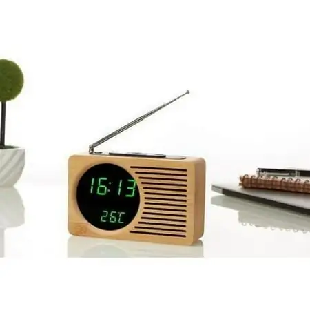 WB Retro Bedside Radio Wooden Alarm Clock Lazy Mute Alarm Clock Creative Gift Electronic Clock 16.5 4.5 9cm Real Bamboo Mirror Green Light-BDD