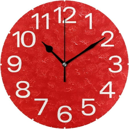 Wellsay Red Wall Clock,Silent Non Ticking 10 Inch Battery Operated Round Wall Clocks for Kitchen,Home,Bedrooms,Office Decor