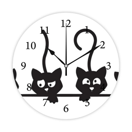 Wellsay Round Wall Clock, Four Cats Silhouettes 10in Battery Operated Quartz Analog Quiet Desk Clock for Home,Kitchen,Office,School