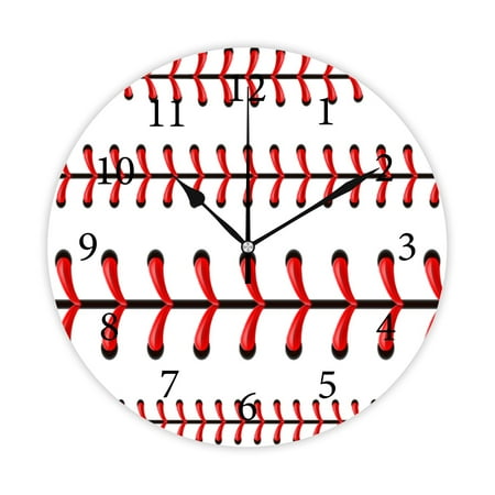 Wellsay Round Wall Clock, Sports Baseball Ball Stitches 10in Battery Operated Quartz Analog Quiet Desk Clock for Home,Kitchen,Office,School