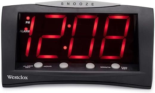 Westclox Digital Alarm Clock for Bedroom or Office, Large 1.8" Red LED Display with Oversized Snooze Bar, Corded with Battery Backup, (Black, 8-Inch)