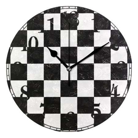 White and Black Checkered Grid Art Pattern Silent Wall Clock 10 Non-Ticking Battery Clock