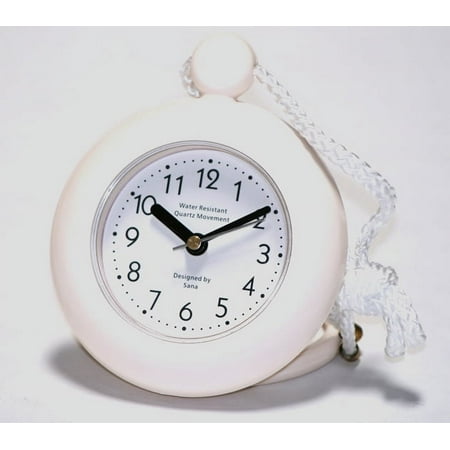 White Bathroom Shower Rope Clock with Stand. Water Resistant with Superior Quartz Movement