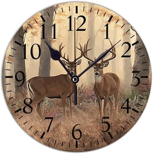 Whitetail Deer Buck Decorative Wall Clock Whitetail Deer Buck Round PVC Clock Non Ticking Decor for Home Kitchen Vintage Modern Clock 10 Inches Wall Hanging