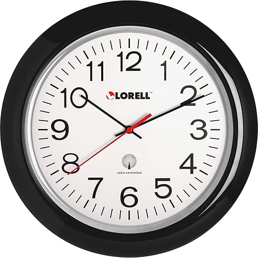 Wholesale CASE of 10 - Lorell 13-1/4 " Radio Controlled Wall Clock-Wall Clock,13-1/4",Arabic Numerals,White Dial/Black Frame