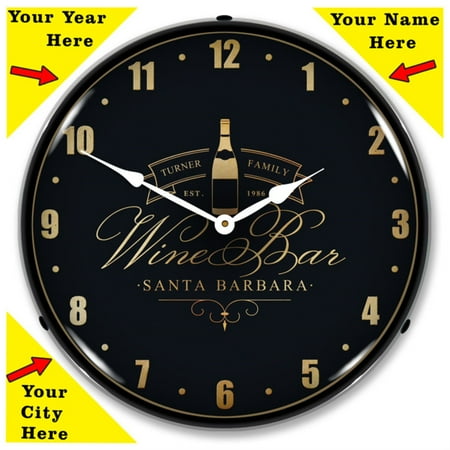 Wine Bar Personalized LED Wall Clock, Retro/Vintage, Custom, Ideal for Dad, 14 inch