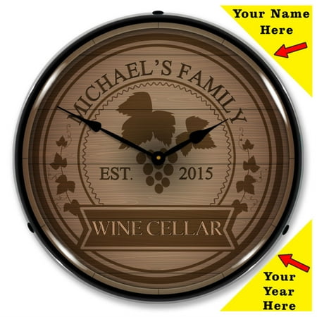 Wine Cellar Personalized LED Wall Clock, Retro/Vintage, Custom, Ideal for Dad, 14 inch