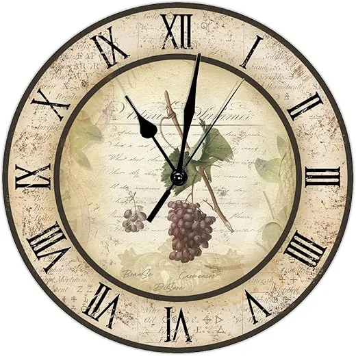 Wine Cellar Wooden Wall Clock Retro French Kitchen Decor Relax and Unwine Large Wall Clocks Battery Operated 15 Inch Non-Ticking Ancient Wall Decor Home Decor for Office School Bathroom