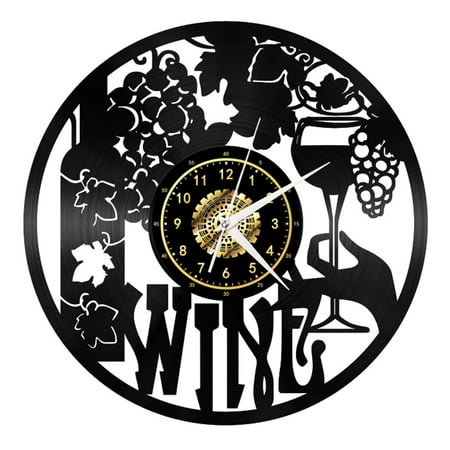 Wine Vintage Black Vinyl Record Wall Clock Wall Art 3D Modern Design Office Bar Room Home Decor Gift