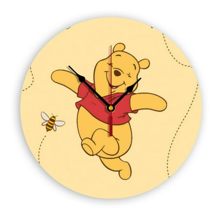 Winnie The Pooh Cartoon Wall Clock with Clear Glass Dial Silent and Non-Ticking, Suitable for Bedroom, Office, School, Home and Living Room as a Gift Or Decoration, Large Size 12 Inches