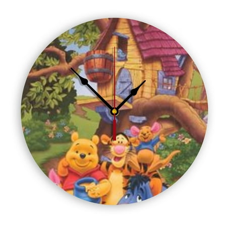 Winnie The Pooh Cartoon Wall Clock with Clear Glass Dial Silent and Non-Ticking, Suitable for Bedroom, Office, School, Home and Living Room as a Gift Or Decoration, Large Size 12 Inches