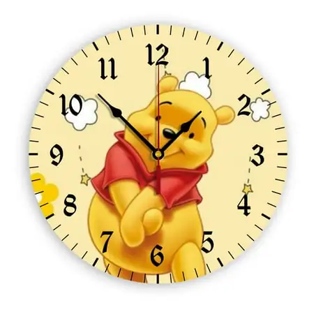 Winnie The Pooh Cartoon Wall Clock with Clear Glass Dial Silent and Non-Ticking, Suitable for Bedroom, Office, School, Home and Living Room as a Gift Or Decoration, Large Size 12 Inches