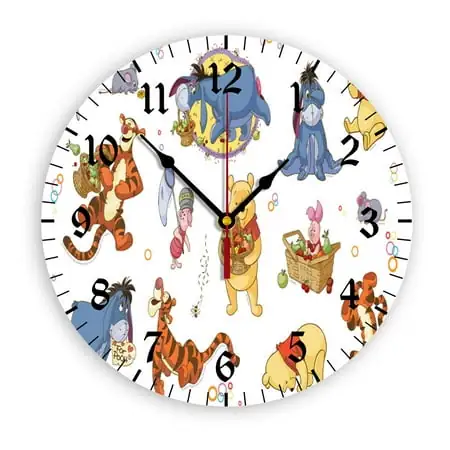 Winnie the Pooh Wall Clock with Clear Glass Dial Silent and Non-Ticking, Suitable for Bedroom, Office, School, Home and Living Room as a Gift Or Decoration, Large Size 12 Inches