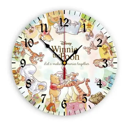 Winnie the Pooh Wall Clock with Clear Glass Dial Silent and Non-Ticking, Suitable for Bedroom, Office, School, Home and Living Room as a Gift Or Decoration, Large Size 12 Inches