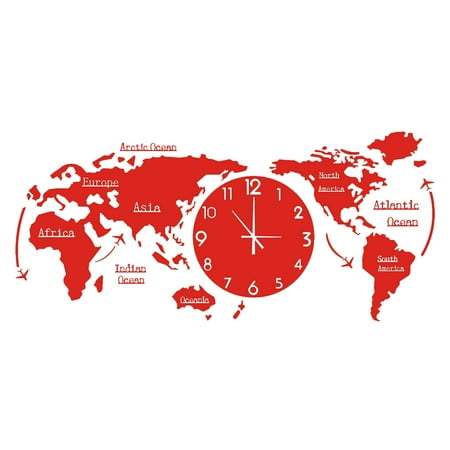 Winsopee Clock,World Map Wall Clock Home Bedroom Wall Personality Wall Clock