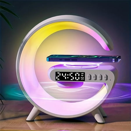 Wireless BT Speakers With Wireless Fast Charging, Rhythm RGB Light, Bar Smart Light, Sunrise Alarm Clock, Wake Up Light For Bedrooms, Dimmable Table Lamp