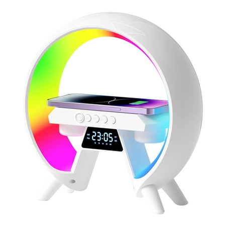 Wireless Speaker Charger Light, Phone Charger, Atmosphere Night Light Multifunctional Bluetooth Speaker, Timer Alarm Clock Charger Stand Color Changing Music Lamp-White