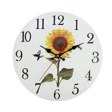 WNFJR 12 Inch Rustic Sunflower Wall Clock, Easy-to-Read Retro Home Decor for Living Rooms & Bedrooms, Silent Sweeping Movement, Battery-Operated