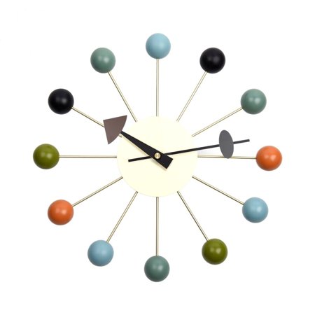 Wood Ball Wall Clock 13 in George Nelson Style Mid Century Modern living room