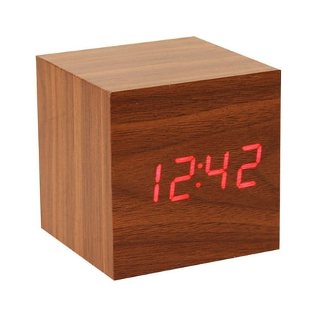 Wood Clock Creative Electronic Clock Square Digital Clock Mini Alarm Clock Bedside Clock