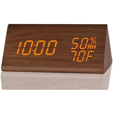 Wooden Alarm Clock, Wood LED Digital Desk Clock, Upgraded with Time Temperature