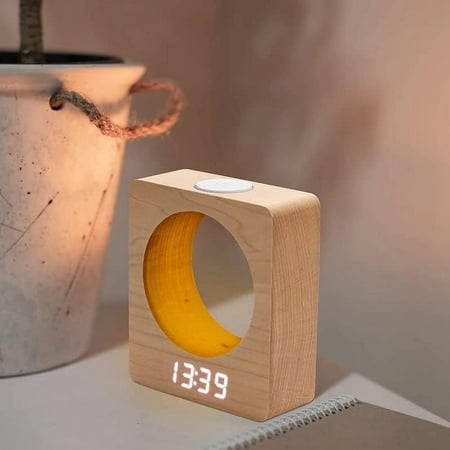 Wooden Digital Alarm Clock With Led Light - Adjustable Brightness, 3 Alarm Settings[1839]