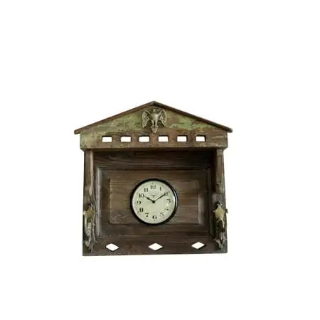 Wooden Wall Clock made from Old Wooden Window with Brass Hook, Forest Green