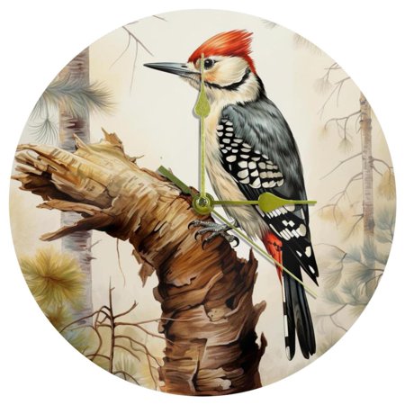 Woodpecker Circular Acrylic Wall Clock - Sleek and Stylish Timepiece for Modern Decor