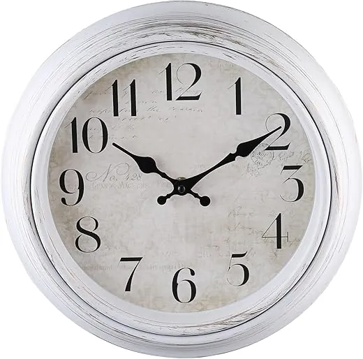 WOOPHEN Retro Wall Clock Battery Operated 12 Inch Silent Wall Clocks Antique Clock Vintage Decorative for Kitchen Bedroom Living Room Office (White)