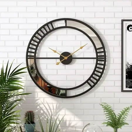 Writings on the Wall Designer Wall Clock with Mirror Pattern - Black, Stylish and Latest, Handmade, Quartz Mechanism, Black, 1.5 feet, Wall Mount, Round