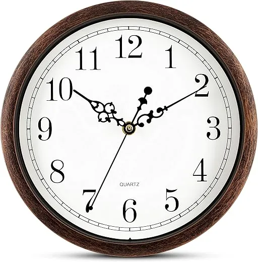 Bernhard Products Wall Clock 10 Inch Silent Non Ticking Movement Quality Quartz Battery Operated Round Easy to Read Decorative Brown Home/Kitchen/Office/Bedroom/Classroom/School Clocks, Black Numbers