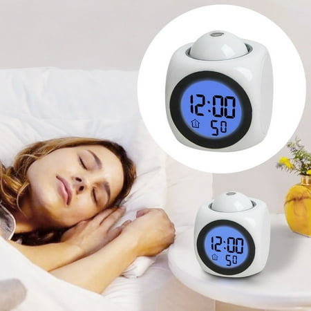 XGFHYJEH Alarm Clock with Projection on Ceiling, Digital Clocks, Atomic Clocks, Alarm Clock with Usb Charge Port, Small Smart Bedside Tabletop Clock with Large LED Display, Voice Controlled